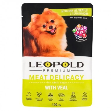  Леопольд Мясной деликатес с мясом телятины для собак. Премиум. Пауч 100 г (24шт/уп)
