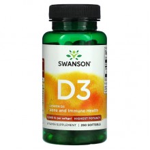 Витамин D Swanson Vitamin D3 Hignest 5000IU (125mcg) 250 Softgels SWA-11371