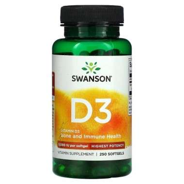 Витамин D Swanson Vitamin D3 Hignest 5000IU (125mcg) 250 Softgels SWA-11371
