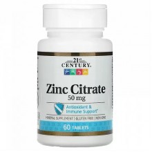 Микроэлемент Цинк 21st Century Zinc Citrate 50 mg 60 Tabs