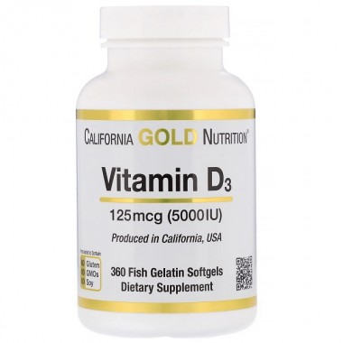 Витамин D California Gold Nutrition Vitamin D3 5000 IU 360 Fish Softgels