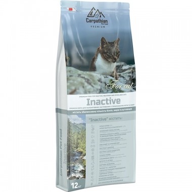  Carpathian Inactive Для малоактивных, кастрированных и стерилизованных кошек. С курицей и палтусом. Для выведения шерсти 12 кг.