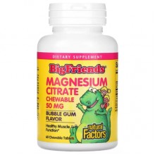 Микроэлемент Магний Natural Factors Big Friends Magnesium Citrate 50 mg 60 Chewable Tabs Bubble Gum