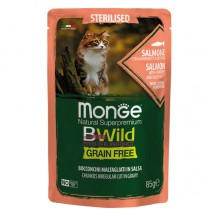 Влажный корм для котов Monge Cat Wet Bwild Grain Free Sterilised лосось с креветками и овощами 0,085