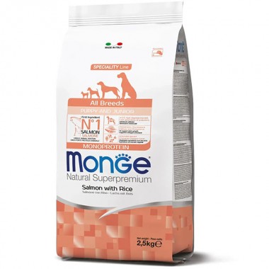  Monge Dog All breeds Puppy & Junior лосось с рисом 2,5 Кг