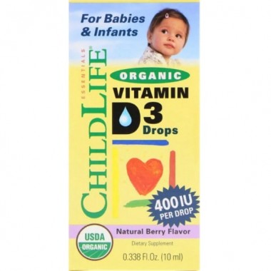 Витамин D ChildLife Organic, Vitamin D3 Drops, 400 IU, 0.338 fl oz 10 ml Natural Berry Flavor CDL13000