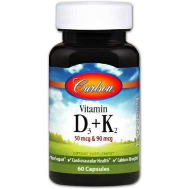 Комплекс Витамин D3+K2 Carlson Labs Vitamin D3 + K2, 50 mcg + 90 mcg 60 Caps CAR-10610