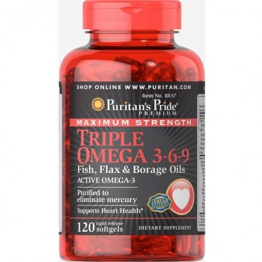 Льняное масло Puritan's Pride Maximum Strength Triple Omega 3-6-9 Fish, Flax & Borage Oils 120 Softgels