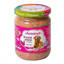 Леопольд Мясной рацион с индейкой для собак, стеклянная банка 460 г (6шт/уп)