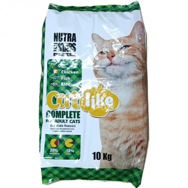  NutraFiveStars Кэт Лайк Комплит Catlike COMPLETE (зеленый) Сухой корм для взрослых кошек. С курицей, рыбой и рисом. 10 кг.