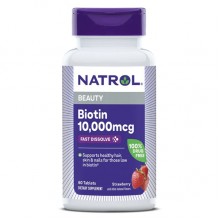 Биотин Natrol Biotin, Maximum Strength 10000 mcg 60 Tabs Strawberry Flavor NTL-06885