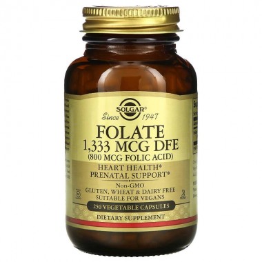 Фолиевая кислота Solgar Folate 1333 mcg DFE (Folic Acid 800 mcg) 250 Veg Caps