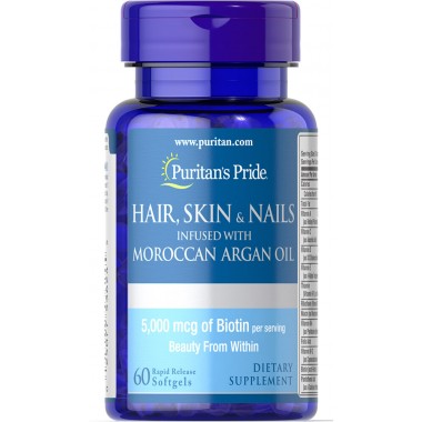 Комплекс для кожи, волос, ногтей Puritan's Pride Hair Skin & Nails infused with Moroccan Argan oil 60 Softgels