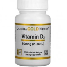 Витамин D California Gold Nutrition Vitamin D3 2000 IU 90 Fish Softgels