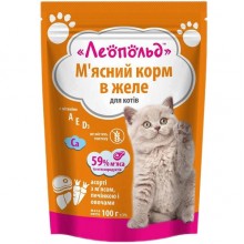 Леопольд Ассорти с мясом, печенью и овощами в желе для котов, пауч 100 г (24шт/уп) Леопольд Ассорти с мясом, печенью и овощами в желе для котов, пауч 100 г (24шт/уп)