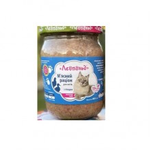 Леопольд Мясной рацион с птицей для кошек, стеклянная банка 460 г (6шт/уп) Леопольд Мясной рацион с птицей для кошек, стеклянная банка 460 г (6шт/уп)