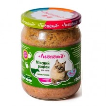 Леопольд Мясной рацион с говядиной для кошек, стеклянная банка 460 г (6шт/уп)