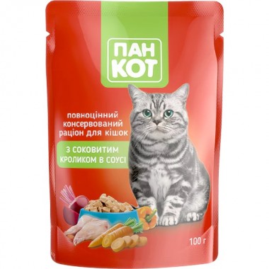  Пан Кот Кролик в соусе, пауч 100г (24шт/уп).