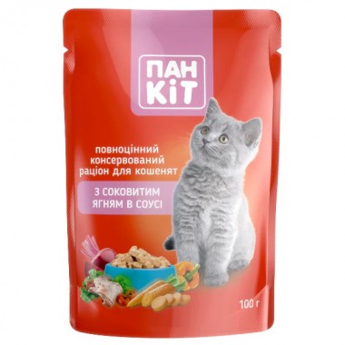  Пан Кот ЯГНЕНОК в соусе для котят, пауч 100г (24шт/уп).