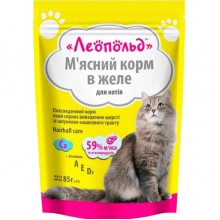Леопольд Мясной корм для вывода шерсти из шкт для кошек, пауч 85 г (28шт/уп)