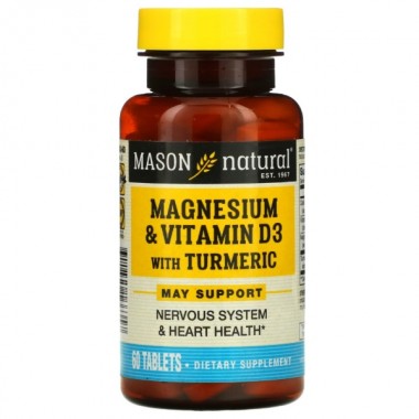 Витаминно-минеральный комплекс Mason Natural Magnesium & Vitamin D 3 With Turmeric 60 Tabs Витаминно-минеральный комплекс Mason Natural Magnesium & Vitamin D 3 With Turmeric 60 Tabs