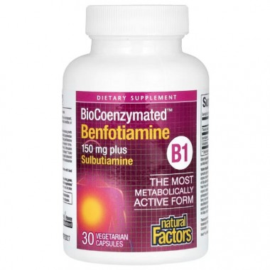Тиамин Natural Factors BioCoenzymated Benfotiamine plus Sulbutiamine 30 Veg Caps