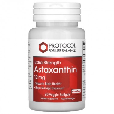 Астаксантин Protocol for Life Balance Astaxanthin, Extra Strength 12 mg 60 Veg Softgels