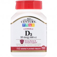 Витамин D 21st Century Vitamin D3 Chewable 400 IU 110 Tabs Orange
