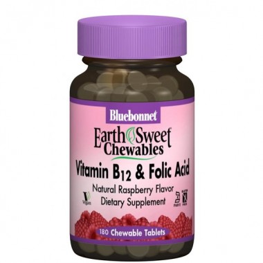 Фолиевая кислота Bluebonnet Nutrition Earth Sweet Chewables Vitamin B12 & Folic Acid 180 Chewable Tabs Raspberry