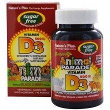Витамин D Nature's Plus Animal Parade, Vitamin D3 sugar free 90 Chewable Tabs Black Cherry Flavor Витамин D Nature's Plus Animal Parade, Vitamin D3 sugar free 90 Chewable Tabs Black Cherry Flavor