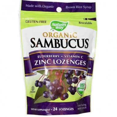 Бузина Nature's Way Sambucus Organic Zinc Lozenges 24 Lozenges Berry Flavor