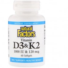 Комплекс Витамин D3+K2 Natural Factors Vitamin D3 & K2 60 Softgels NFS-01292