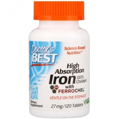 Микроэлемент Железо Doctor's Best High Absorption Iron with Ferrochel 27 mg 120 Tabs DRB-00459