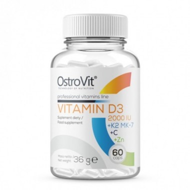 Вітамін D для спорту OstroVit Vitamin D3 2000 IU + K2 MK-7 + C + Zinc 60 Caps