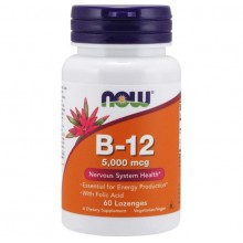 Вітамін Б12 NOW Foods B-12 5000mсg with Folic Acid 60 Lozenges