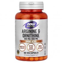 Аргінін NOW Foods Arginine/Ornithine, 500 mg/250 mg 100 Veg Caps