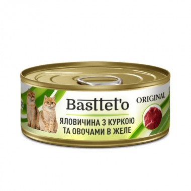 Basttet'o Original для котів Яловичина з куркою та овочами в желе, жб 85 г