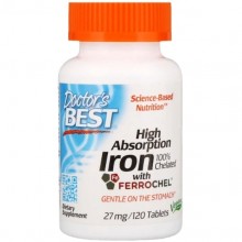 Мікроелемент Залізо Doctor's Best High Absorption Iron with Ferrochel 27 mg 120 Tabs DRB-00459