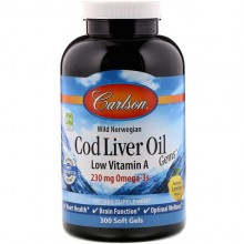 Жир із печінки тріски Carlson Labs Cod Liver Oil Gems Low Vitamin A 300 Soft Gels Natural Lemon Flavor CAR-01393