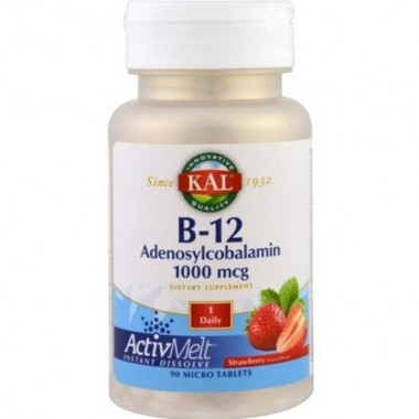 Вітамін Б12 KAL B-12 Adenosylcobalamin 1000 mcg 90 Micro Tablets Strawberry Flavor