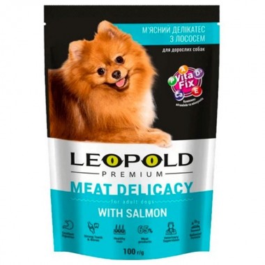  Леопольд Мясной деликатес с лососем для собак. Премиум. Пауч 100 г (24шт/уп)