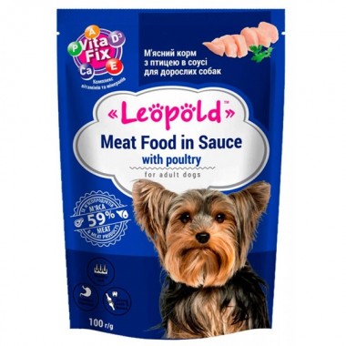  Леопольд Мясной корм в соусе с птицей для собак, пауч 100 г (24шт/уп)