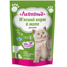 Леопольд Ассорти с говядиной и сердцем в желе для котов, пауч 100 г  (24шт/уп)