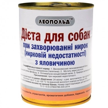  Леопольд Диета при заболевании почек с говядиной для собак 360 г ж/б