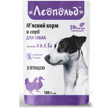  Леопольд Мясной корм в соусе с птицей для собак, пауч 100 г (24шт/уп)