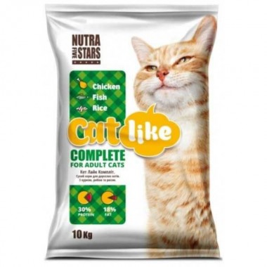  NutraFiveStars Кэт Лайк Комплит Catlike COMPLETE (зеленый) Сухой корм для взрослых кошек. С курицей, рыбой и рисом. 10 кг.