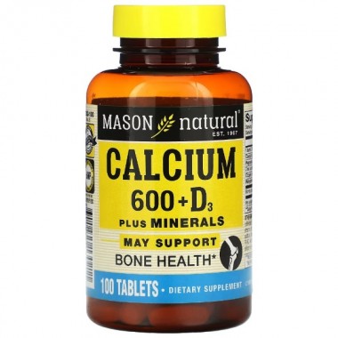 Микроэлемент Кальций Mason Natural Calcium 600 mg Plus Vitamin D3 Plus Minerals 100 Tabs
