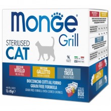 Влажный корм для котов Monge Cat GRILL WetMIX Sterilised петушок/форель/телятина 12*85 г