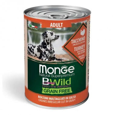 Monge Dog Wet Bwild Grain Free Adult индейка, тыква, цукини 0,4 Кг  Monge Dog Wet Bwild Grain Free Adult индейка, тыква, цукини 0,4 Кг