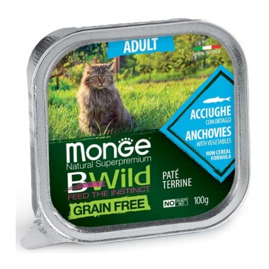  Monge Cat Wet Bwild Grain Free Adult анчоус с овощами 0,1 Кг